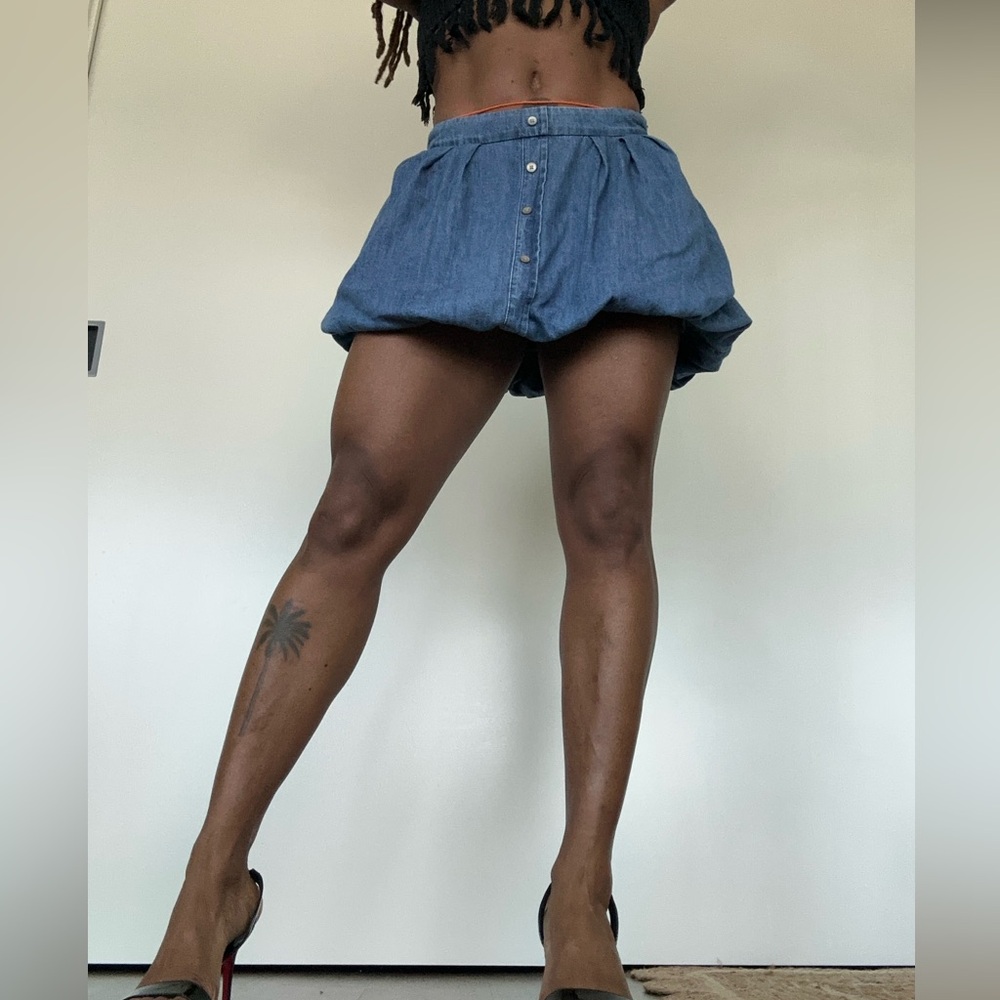 Gap Bubble Mini Skirt Denim Blue High Waist Pockets Size 2/26 Y2K Chic